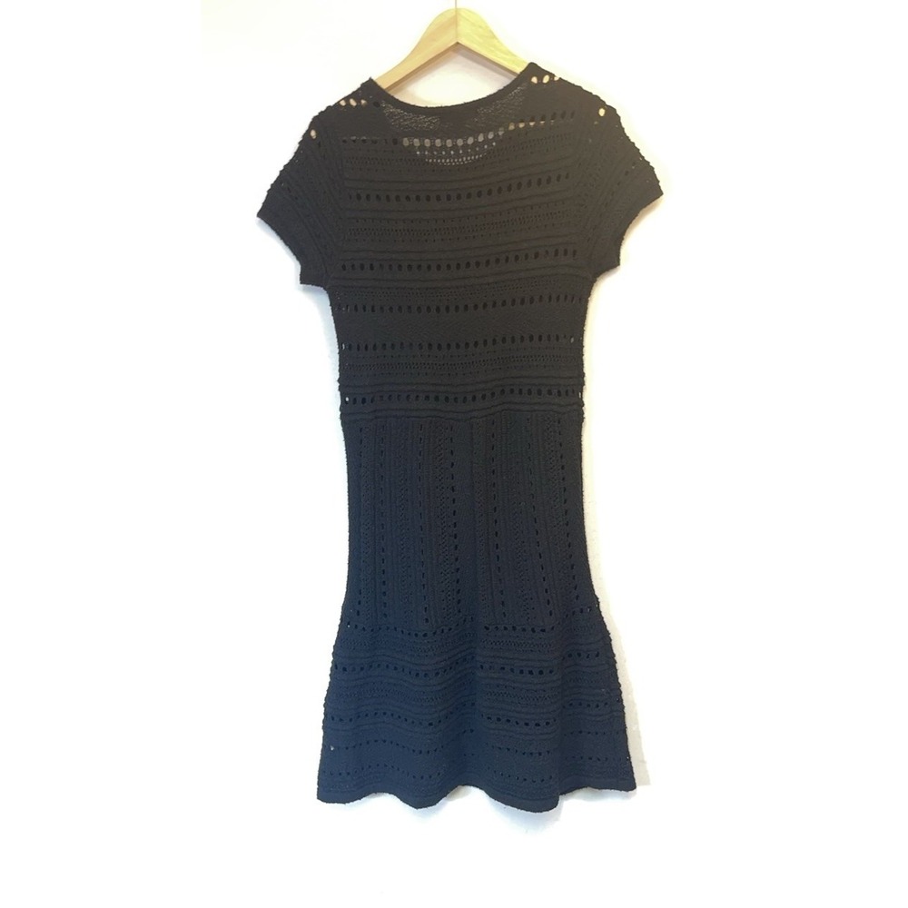 Saks 5th Avenue Black Crochet Knit Midi Knee Length Cap Sleeve Dress Medium M
